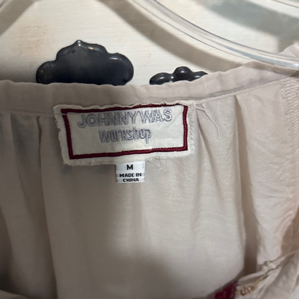 Johnny Was Beige Blouse with Blue and Red Embroidery - Picture 2 of 4